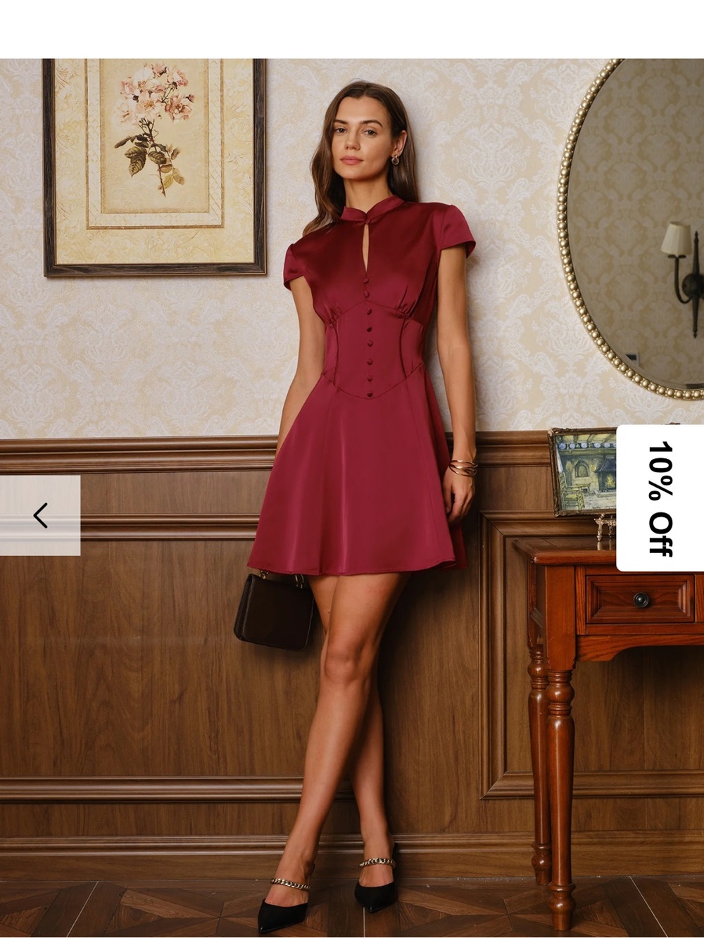 RIHOAS Red Satin Mini Dress with Mandarin Collar